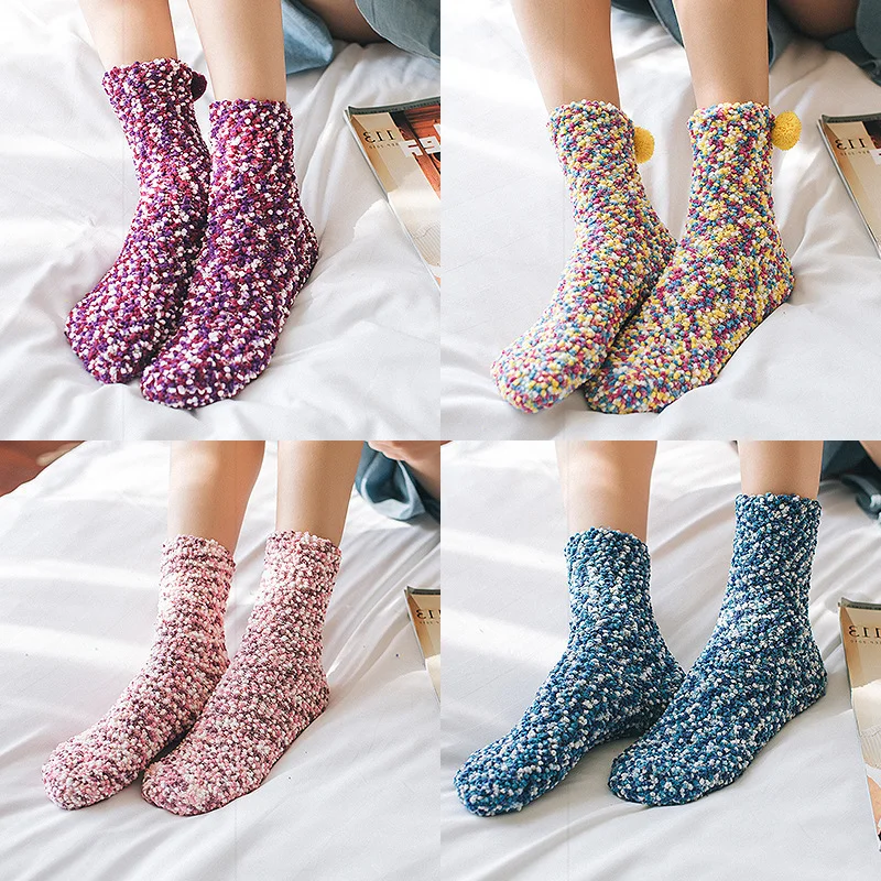 harajuku kawaii funny socks Floor clothing accessories Colorful Women Girls Bed Socks Fluffy Warm Winter Kid Christma Gift meias