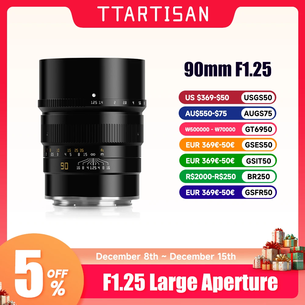 TTArtisan 90mm F1.25 Full Frame Large Aperture Lens for Sony Nikon Canon Sigma Panasonic Lumix Fuji Leica Camera Lens Объектив