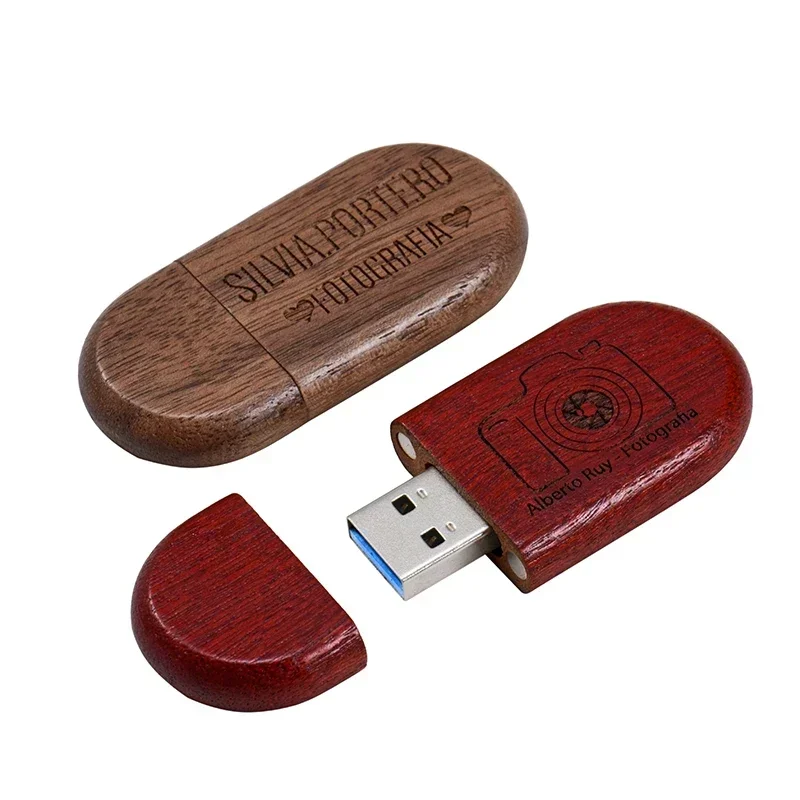 High Speed Wooden Box + Large Ellipse USB Flash Drives 64GB Free Custom LOGO Pen Drives 32GB Wedding Gifts Memory Stick 16GB 8GB