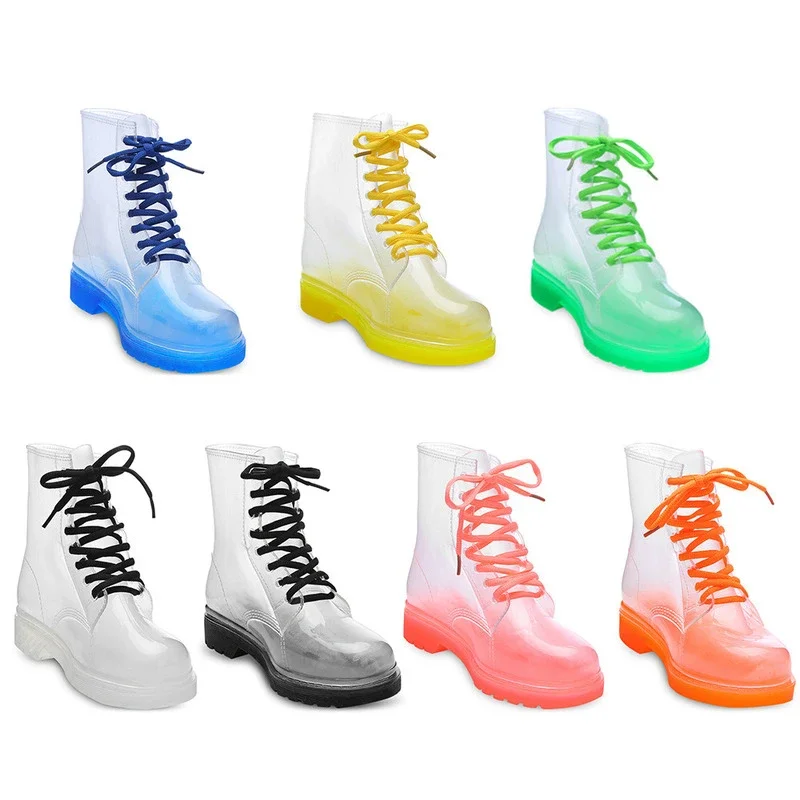 

Fashion Women's Rain Boots 2024 new Ladies Lace-up Waterproof Female Shoes Transparent Candy Color Soles Outdoor Girl Shoes