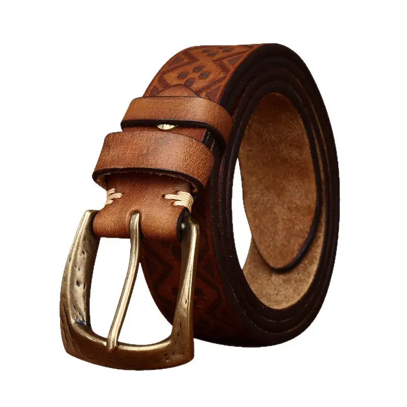Thick first-layer cowhide leather belt for men, genuine leather with pin buckle, stylish and niche casual waist belt