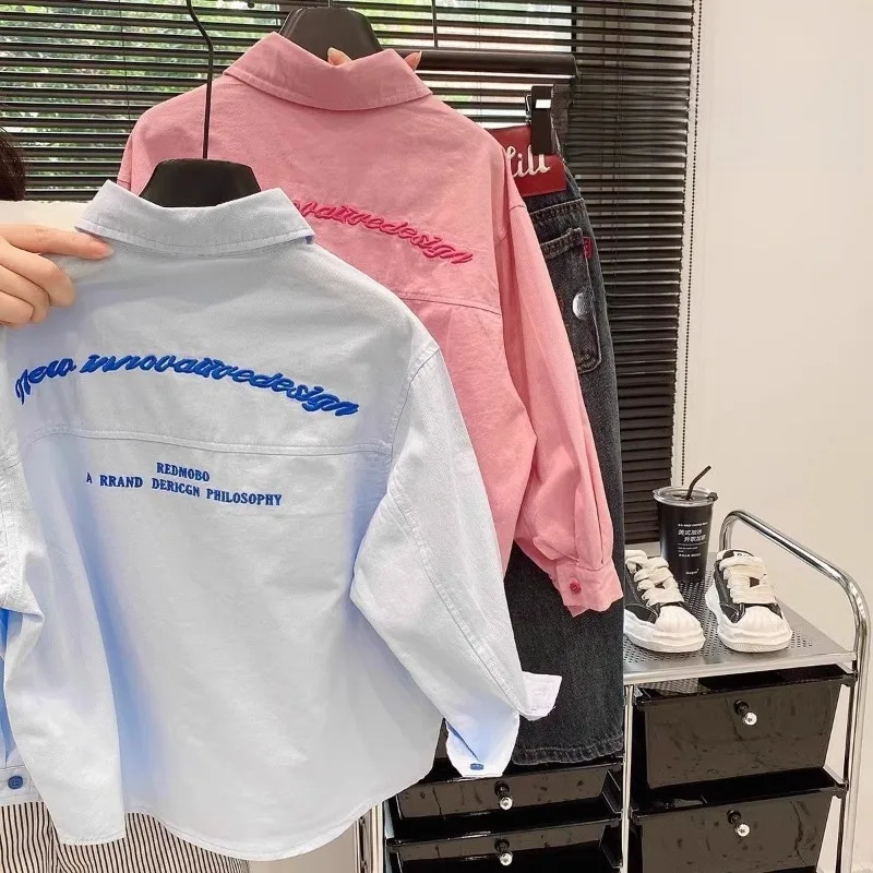 

Kids' Pure Cotton Shirt Jacket Autumn Outerwear Long Sleeve New Korean Style Fall Wear for Big Boys Girls