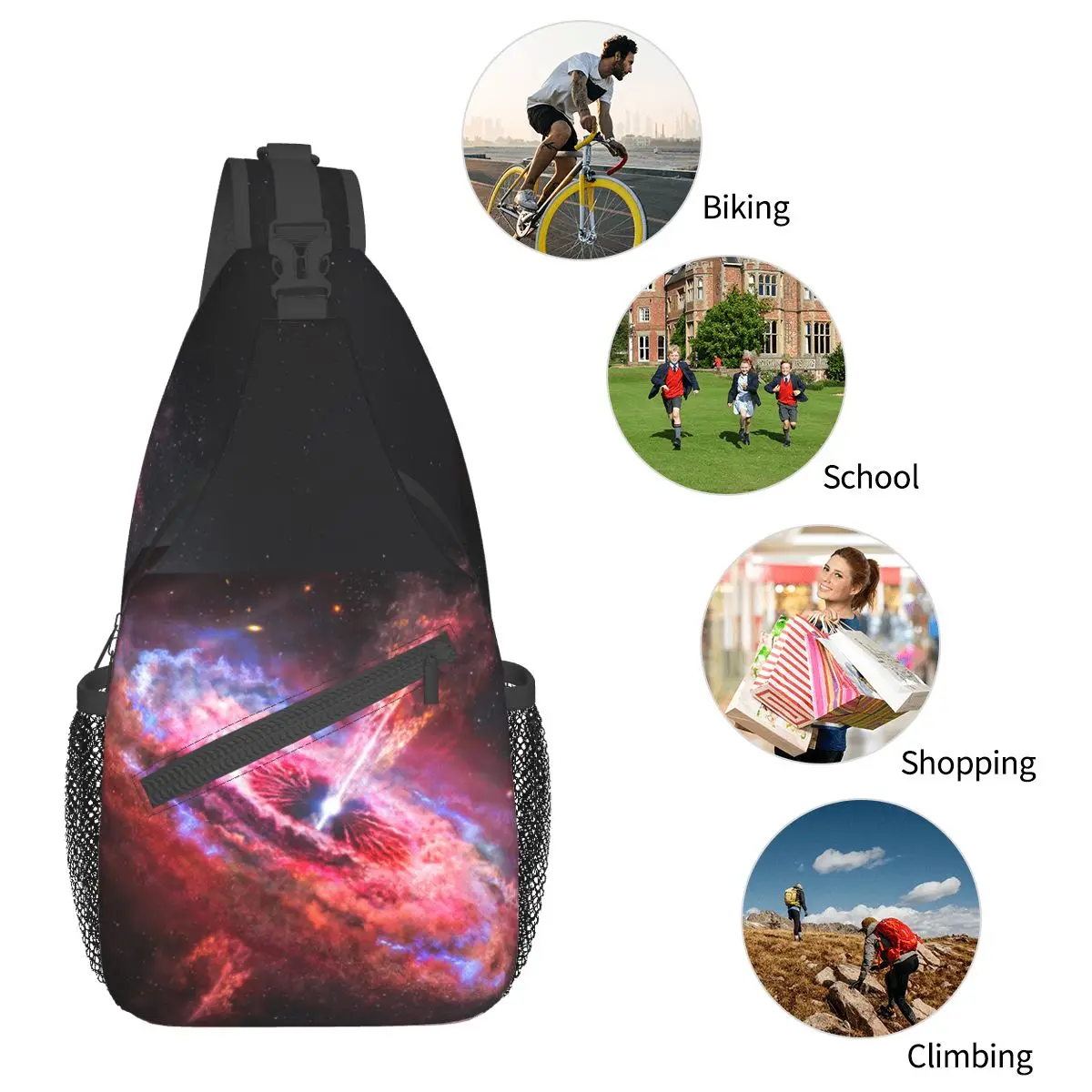 Galaxie Kunst Schwarzes Loch Cross body Schulter tasche Männer Frauen Brusttasche Raum Wand dekoration Schulter Rucksack Tages rucksack Wandern Reisen Reisen