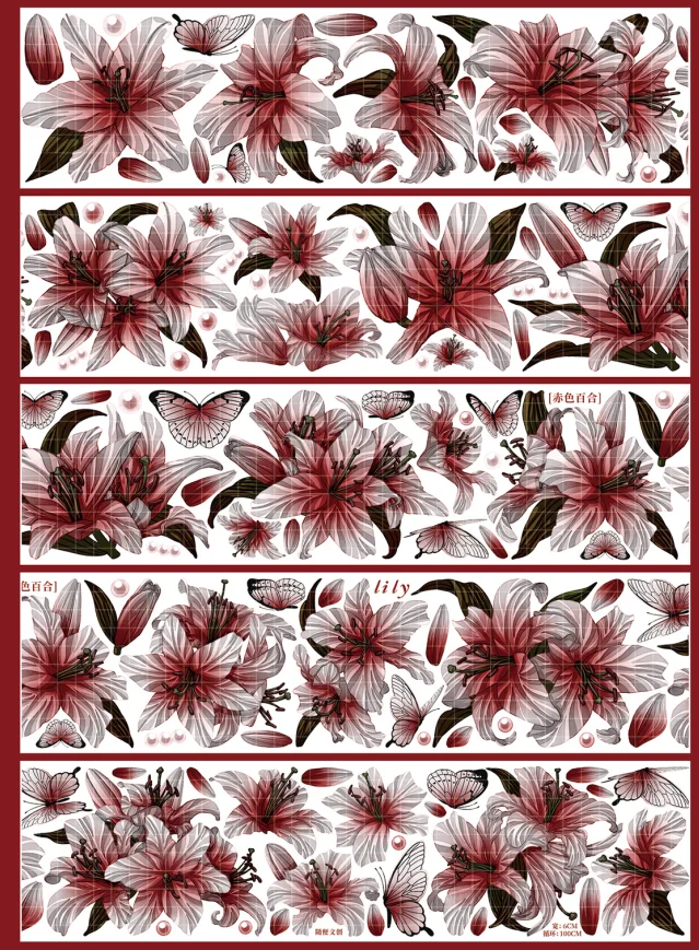 

1 Loop Dudutape Dark Style Red Lily Flower Shiny PET Washi Tape Collage Scrapbooking Embellishment
