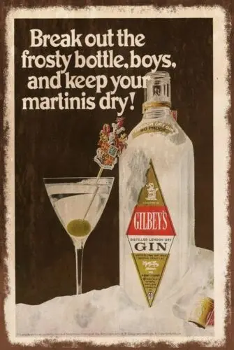 Gilbey's Gin Martini Vintage Advert Retro style Metal Sign, bar pub man cave