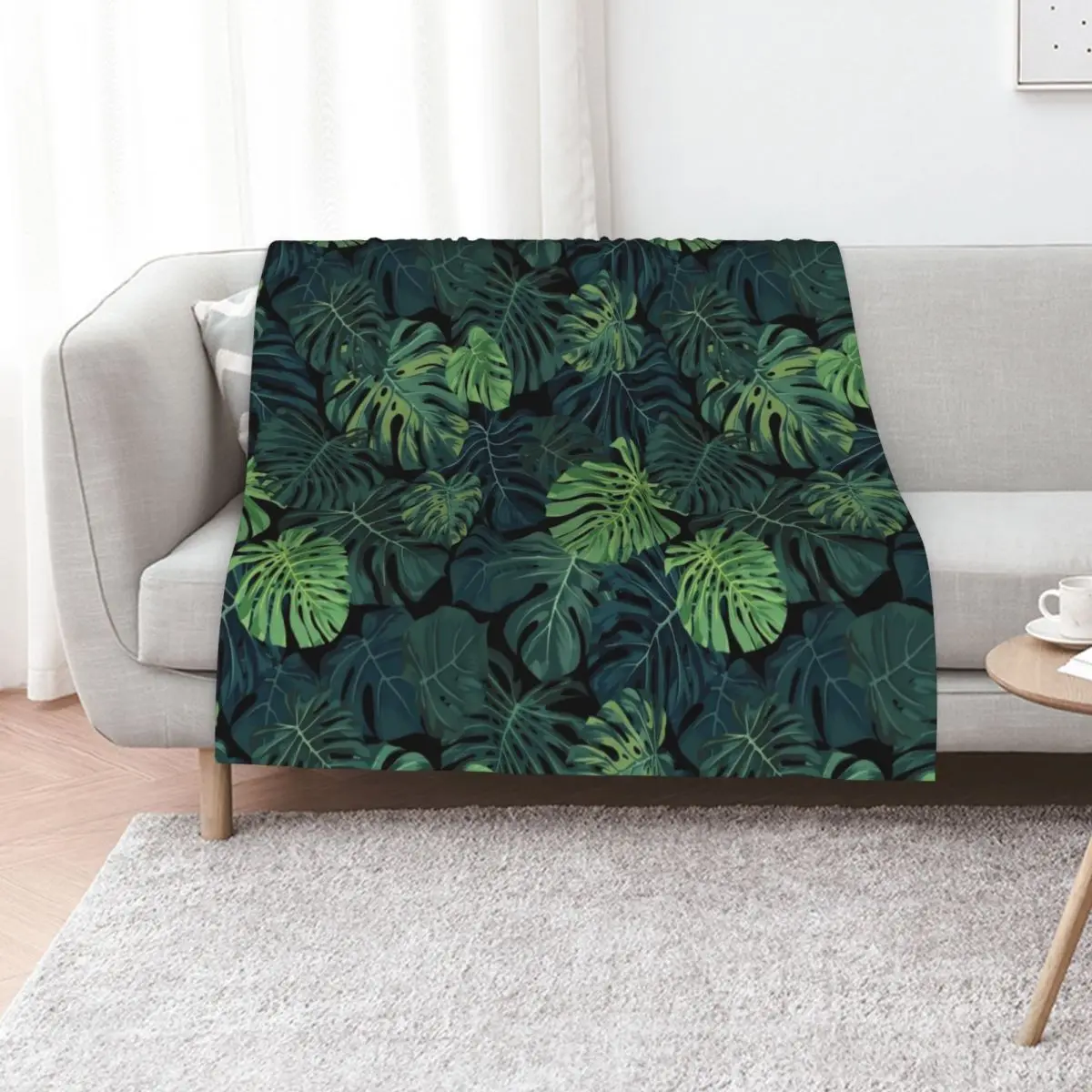 Monstera leaves Throw Blanket Bed covers Moving Personalized Gift Furry Summer Furrys Blankets