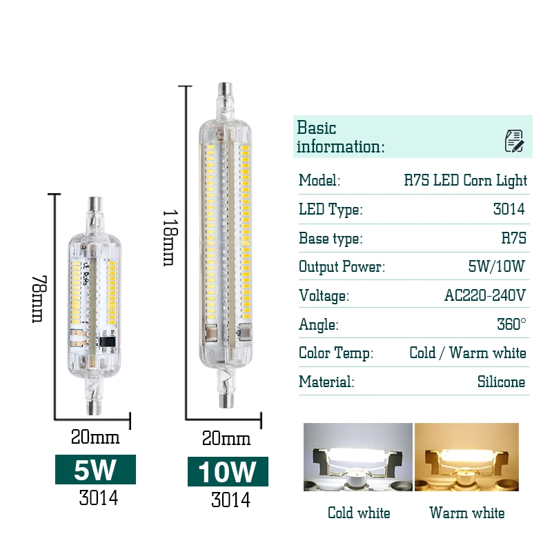 Ultra Bright 5W 10W R7s 78mm J78 118mm J118 LED Flood Light Bulbs Silicone 220V Cold Warm White Replace Halogen Lamps