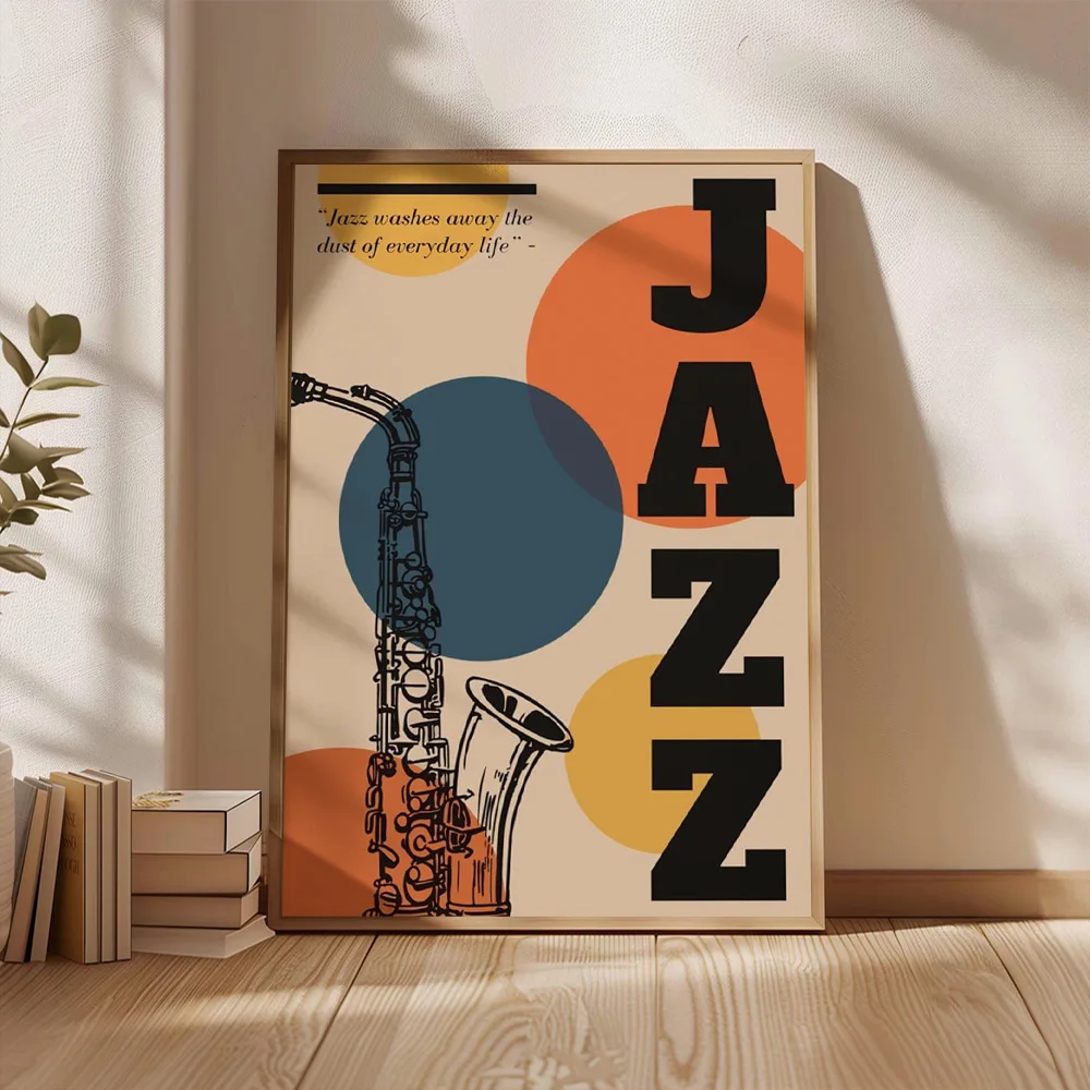 Vintage Jazz Saxophone Wall Art Poster Retro Music Quote Canvas Print Musical Wall Decor for Bar Living Room Home Decoration