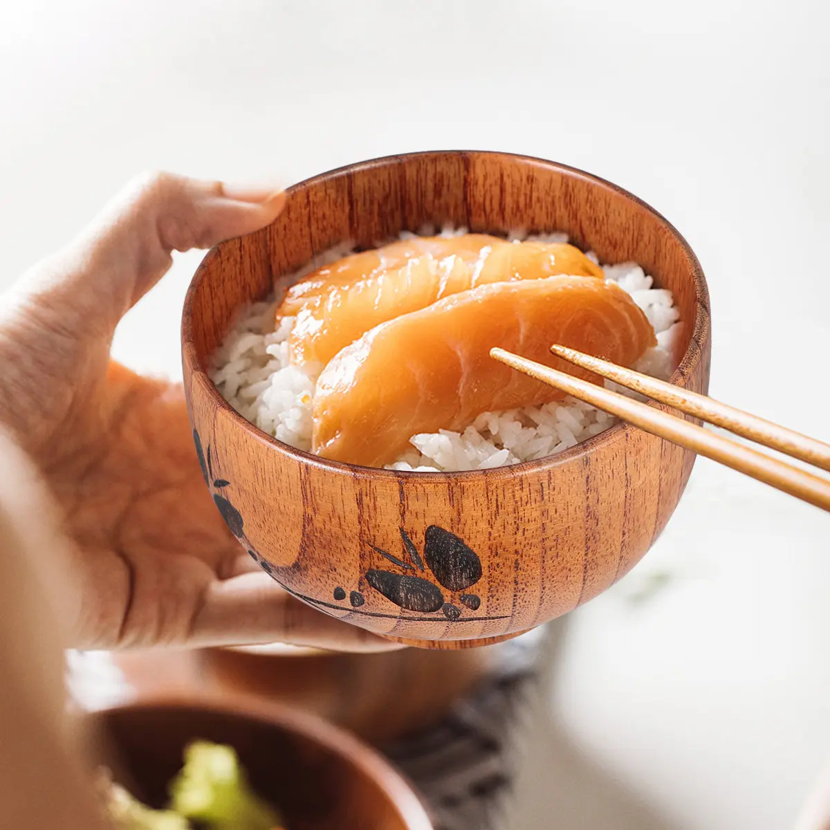 

Деревянная чаша (1 шт.) из натурального дерева с резным узором, противоскользящая, для еды: завтраков, обедов, ужинов, десертов, для детей и взрослых