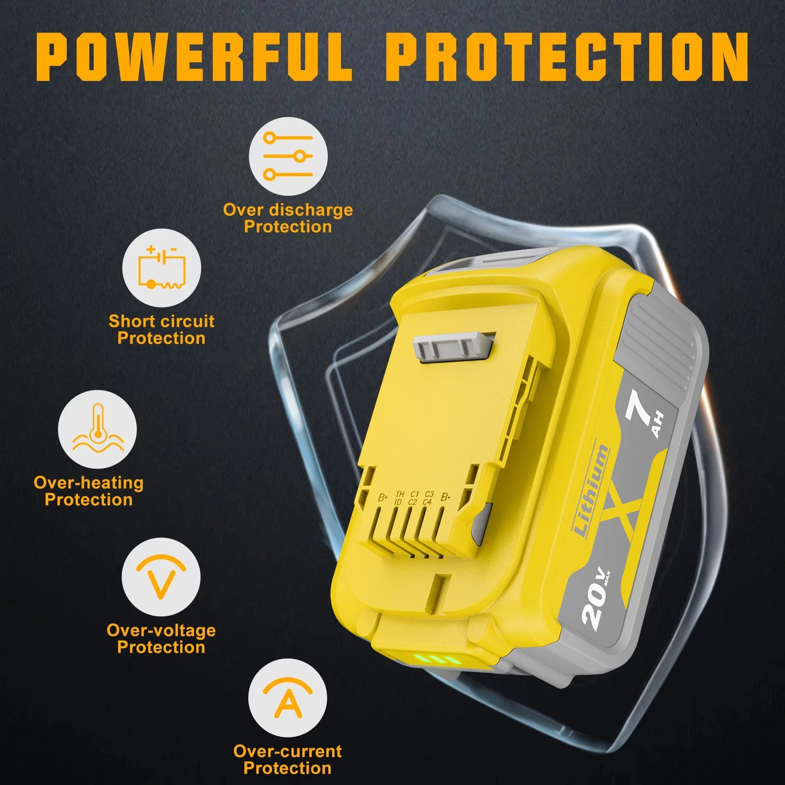 Zamiennik akumulatora litowo-jonowego 18V/20V MAX do Dewalt DCB200, pasuje do modeli 18V DCB203, DCB184, DCB182, 180, DCB201, DCB181, DCB182, DCB206 — zdjęcie produktu 3