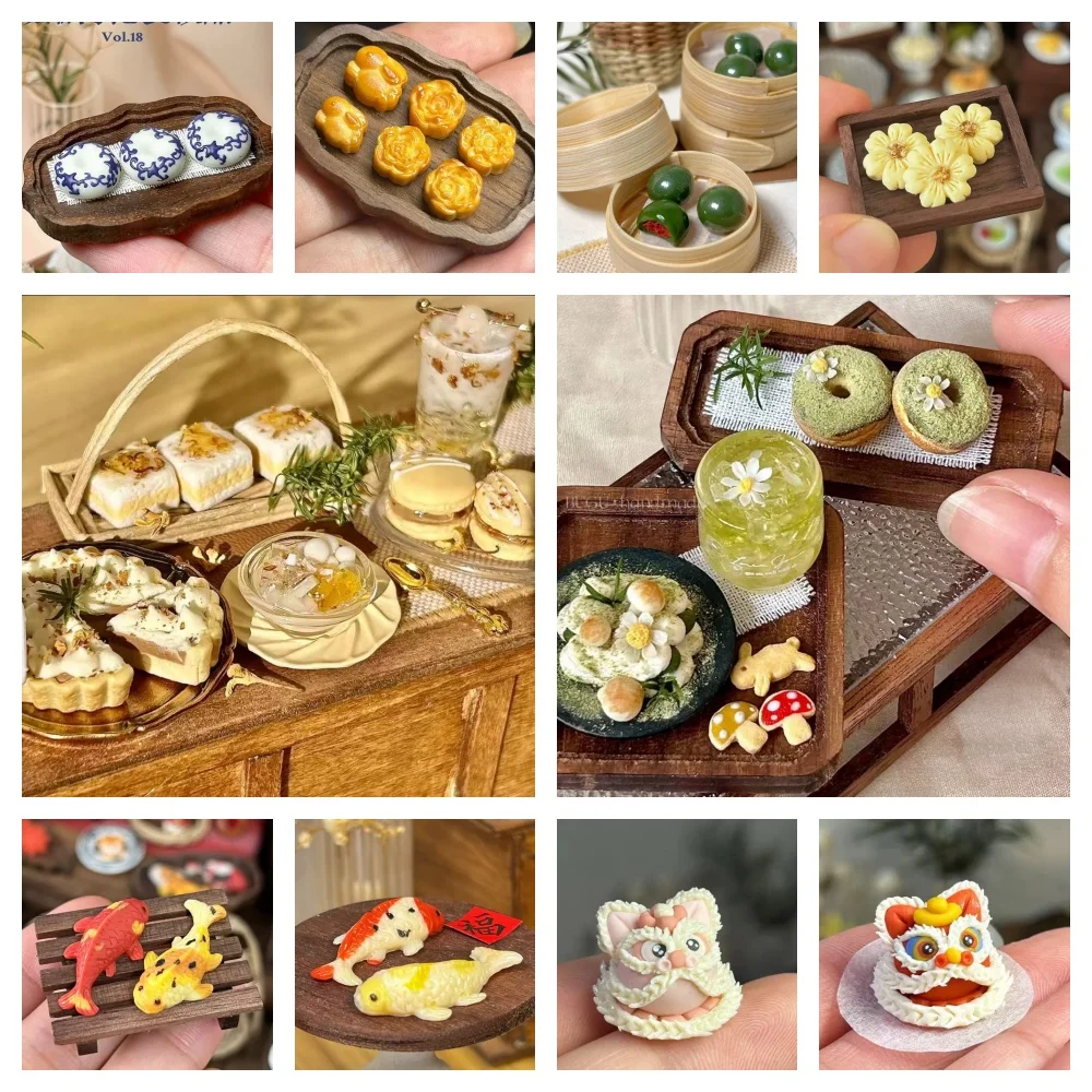 

Bjd Doll Miniature Chinese Festival Pastries Lion Bread Goldfish Cake Green Rice Balls DIY Dollhouse Decoration Accessories Ob11