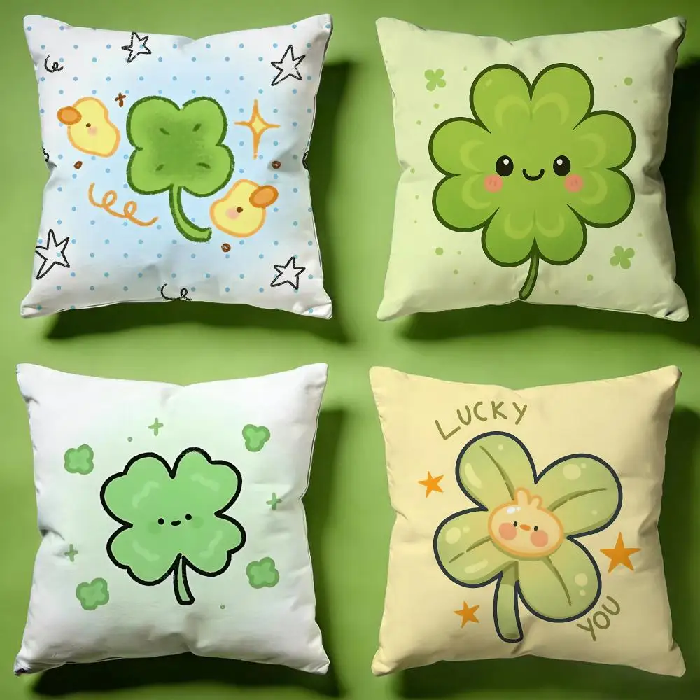Fresh Four‑Leaf Clover Cushion Cover Versatile Double-Sided Pillow Case Fit for Sofa Bed Car & Daily Decor