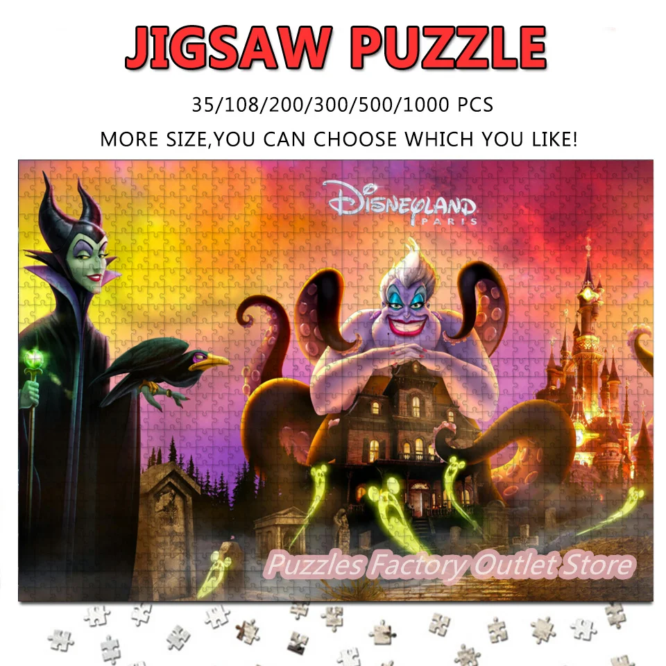 

Disney Villain Ursula Anime Figure Print Puzzle The Little Mermaid Cartoon 108/200/300/500/1000 Pieces Jigsaw Puzzles Toys