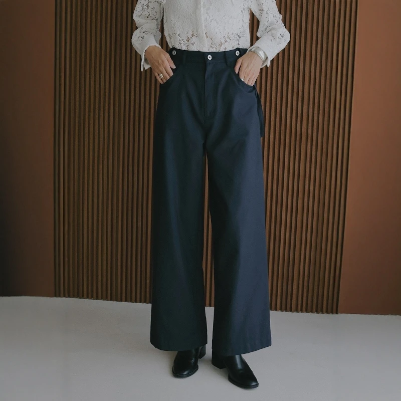

Torowee 25 New Pure Color Detachable Strap Straight Leg Casual Pants High Waist Button Polyester Fiber Ladies Faion