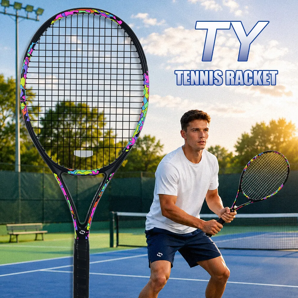 TY Pro Beginner Tennis Racket, Composite Carbon Fiber with a Large Sweet Spot, High-Rigidity Throat for Maximum Energy Transfer