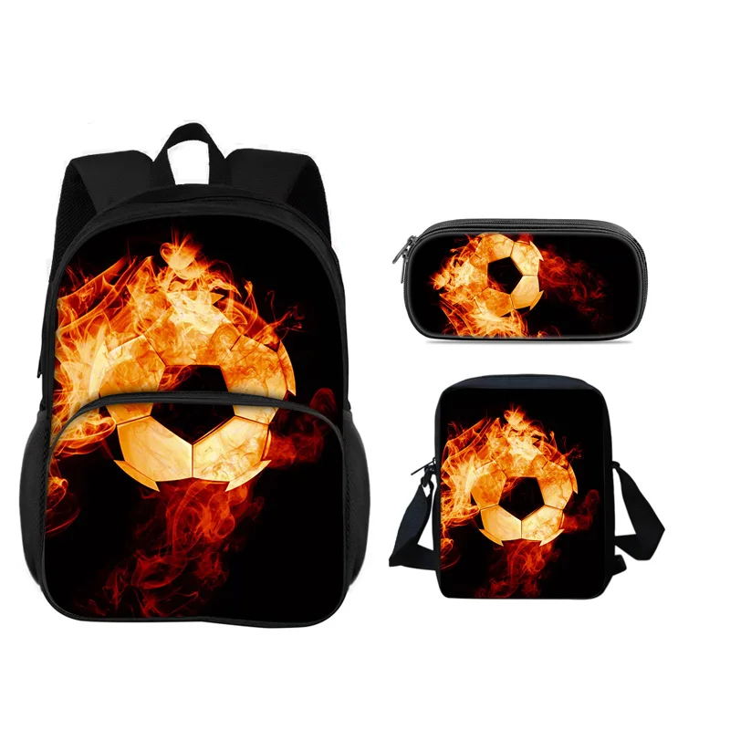 Soccer new round front bag backpack pencil case shoulder bag 3Pcs Set the best companion for male and female students in school
