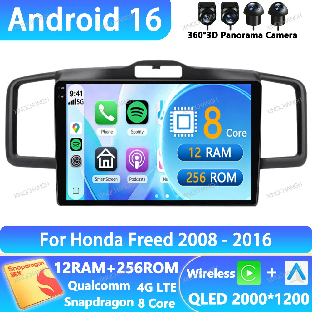 Android 16 Car Radio For  Honda Freed 1 Spike 2008 - 2016 Navigation QLED Head Unit Multimedia Video Player 2DIN 4G WIFI GPS BT