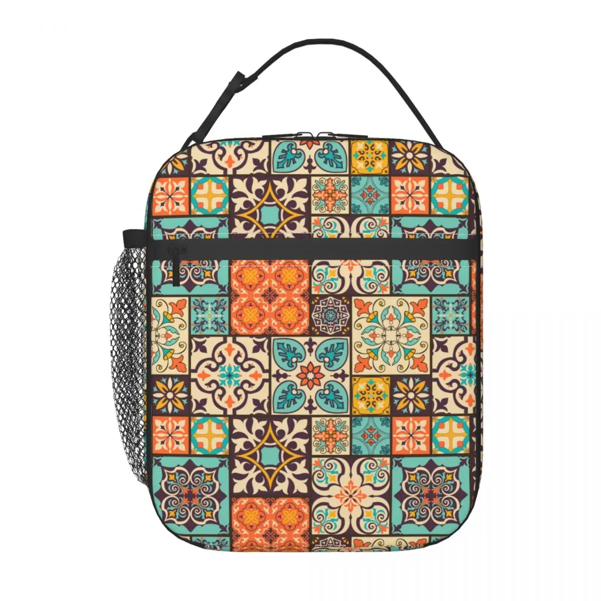 Colorful Patchwork Tile Talavera Style Merch Insulated Lunch Bag For Picnic Food Storage Bag Reusable Thermal Cooler Lunch Boxes