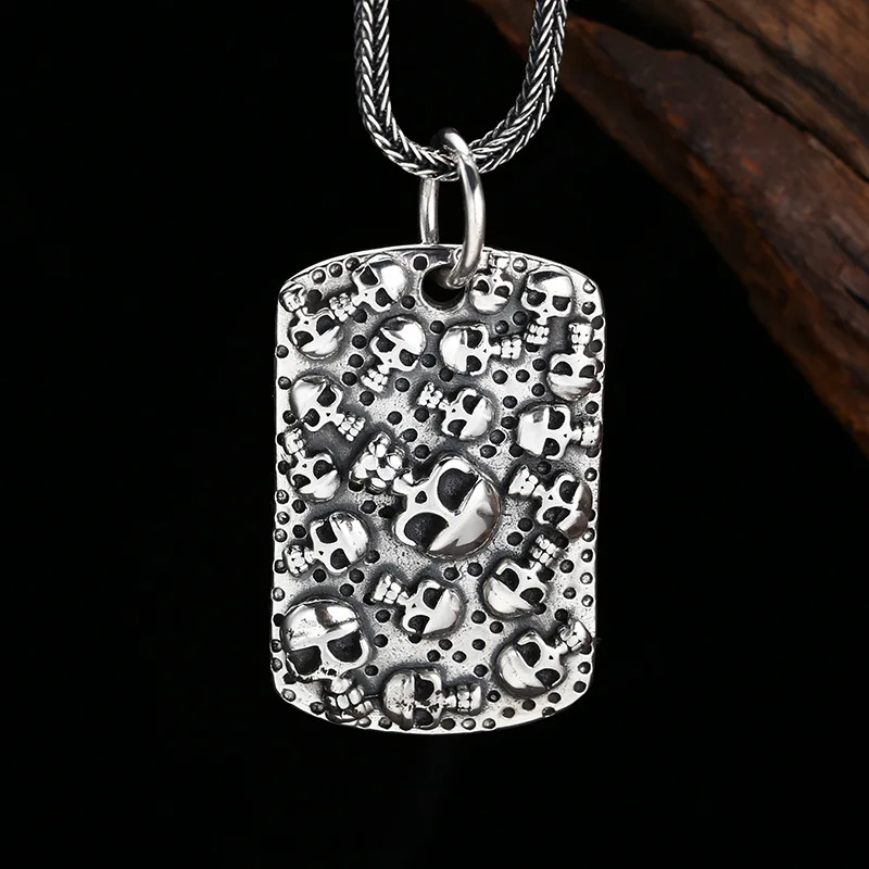 

Длинный кулон в виде головы черепа, готическое ожерелье из стерлингового серебра 925 пробы с винтажной тайской серебряной отделкой
