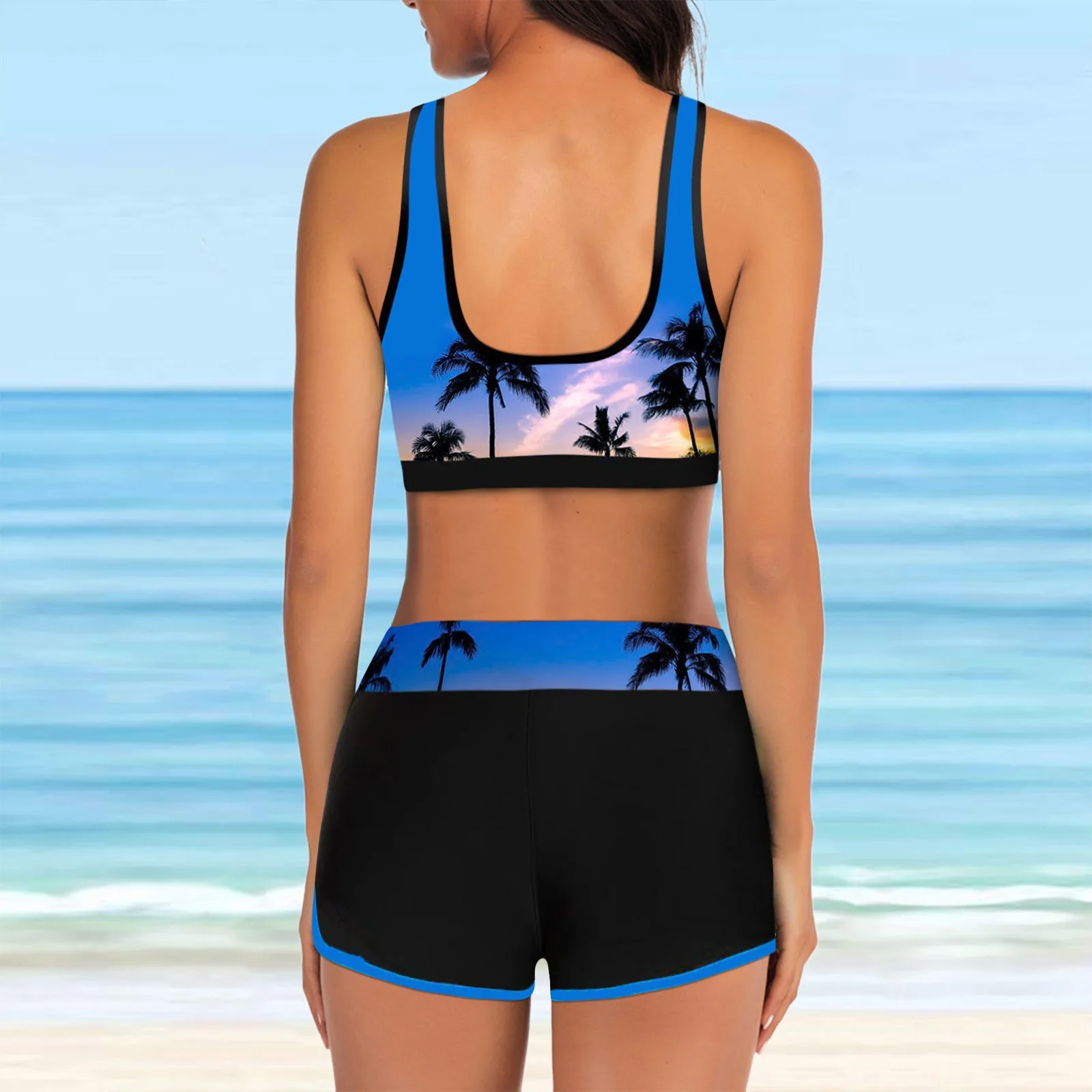 Conjunto de Bikini con estampado a rayas para mujer, traje de baño Sexy de dos piezas, Tankini holgado para playa 2024