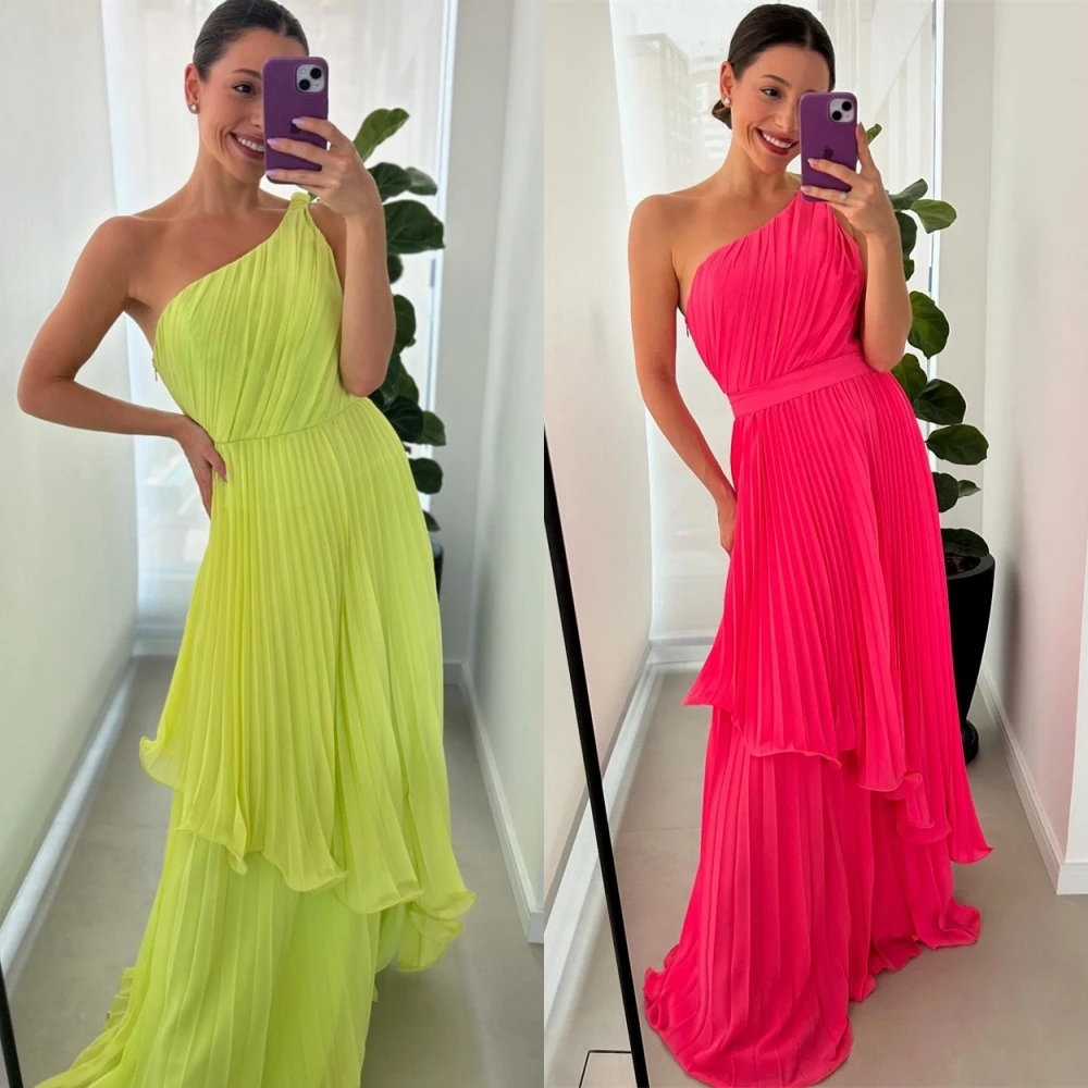 

Customized Temperament Chiffon Evening Dress Exquisite One Shoulder Sleeveless Homecoming Dresses Luxury Special Occasion Gowns