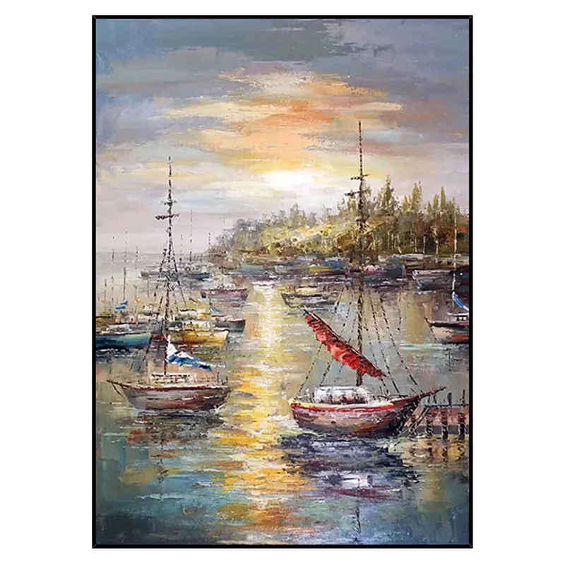 

Oil painting, sunrise sailboat, modern living room entrance painting