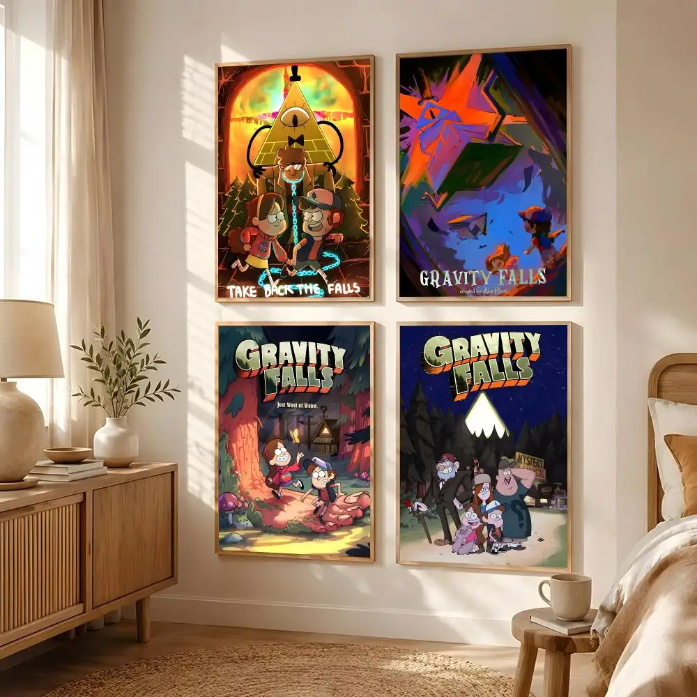 Cartoon Gravity Falls Poster Poster Self-adhesive Art Waterproof Paper Sticker Coffee House Bar Room Wall Decor
