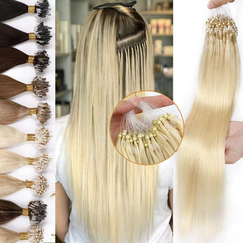 Weiche 30G Micro Loop Echthaar-Extensions 16 Zoll 20 Zoll Glatte Gerade Natürliche Micro Link Haarteile mit Langlebiger Schlaufenlinie für Längenzusatz, Haarvolumen und Fülle