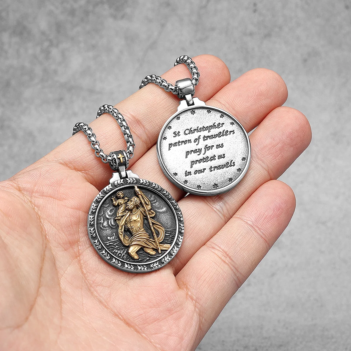 Saint Christopher Men Necklace 316L Stainless Steel Chain Pendants Traveler Amulet Jesus Vintage for Male Jewelry Gift Wholesale