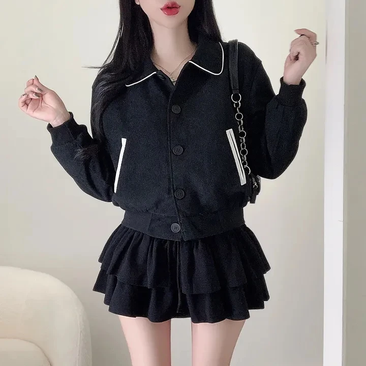 

ort Biker Design Sle Women's Jaet Chic Age-Defng Retro Faion Color Blo Long Sve Top Commute Wind Stand Fit