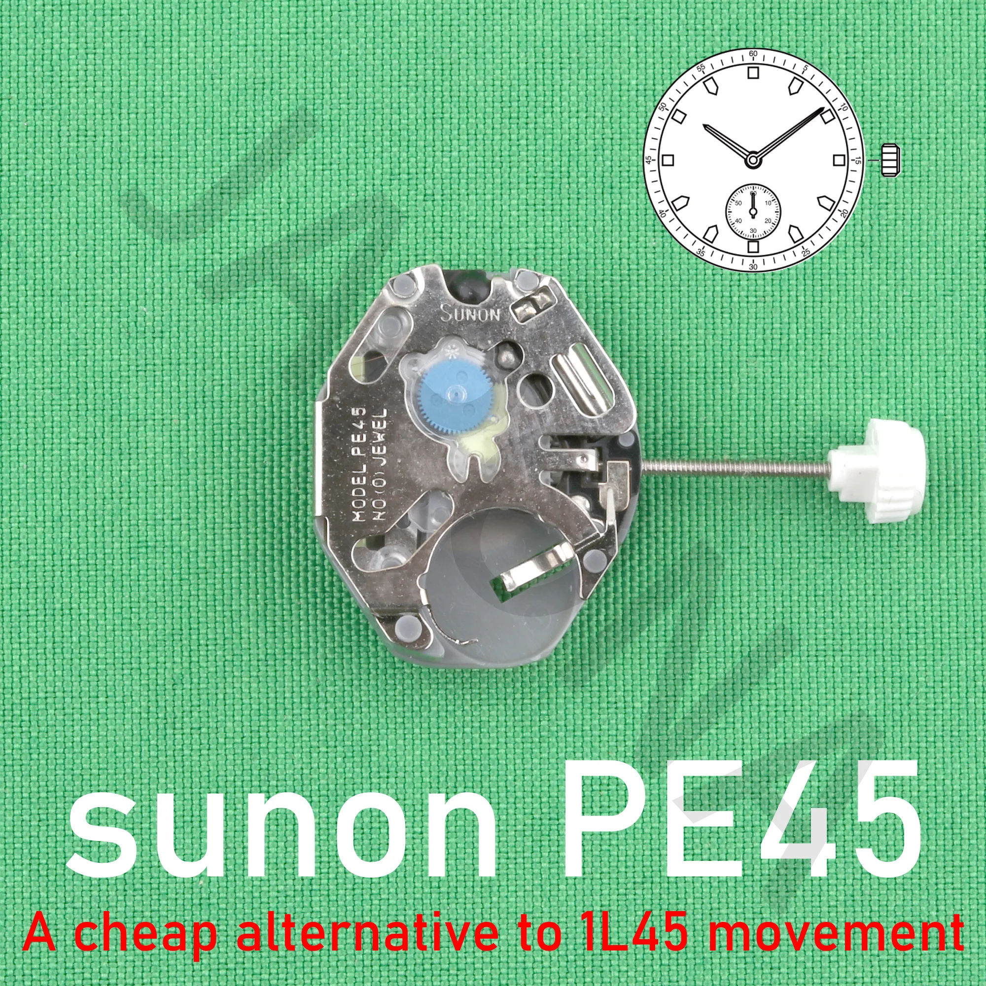 PE45 movement china sunon PE45 quartz watch movement 2 hands, small second movement. cheap alternative to 1L45 movement