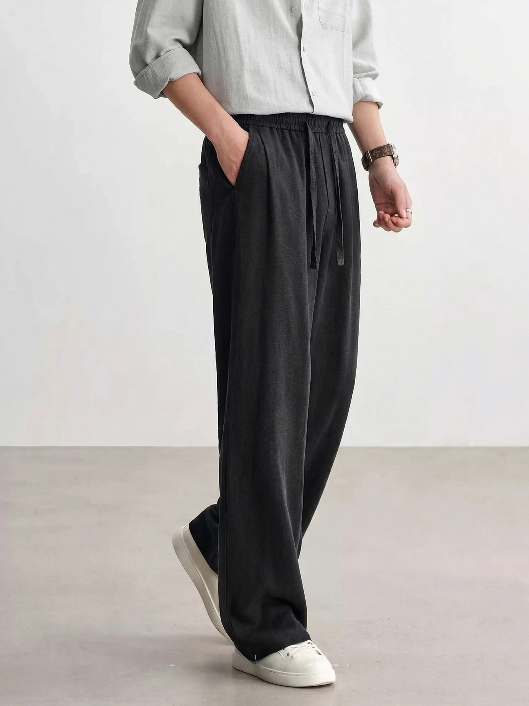 Gold Ratio Lyocell Silk Blend Casual Pants Men's Thin Loose Straight Leg Long Trousers Draping Ice Silk Comfortable Summer Wear view 5