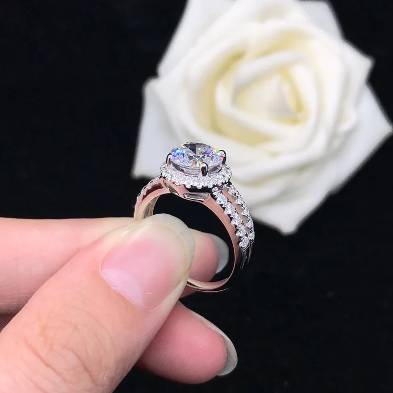 With Certificate Tibetan Silver S925 Rings for Women 2.0ct Cubic Zirconia Diamond Wedding Band Engagement Ring Bridal Jewelry