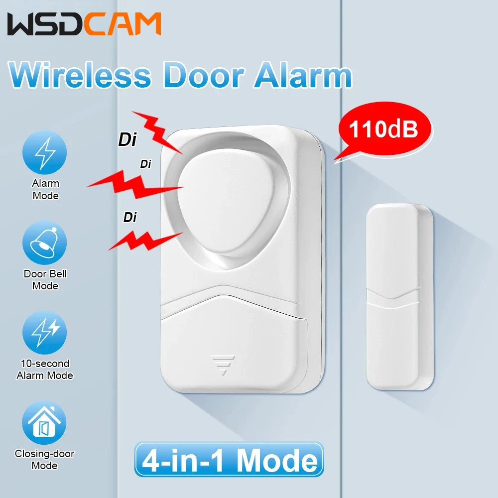 WSDCAM 4-in-1 Door Window Sensor Sound Security Alarm Door Open Closed Detectors 110dB Magnetic Sensor Alarm Wireless Door Alarm