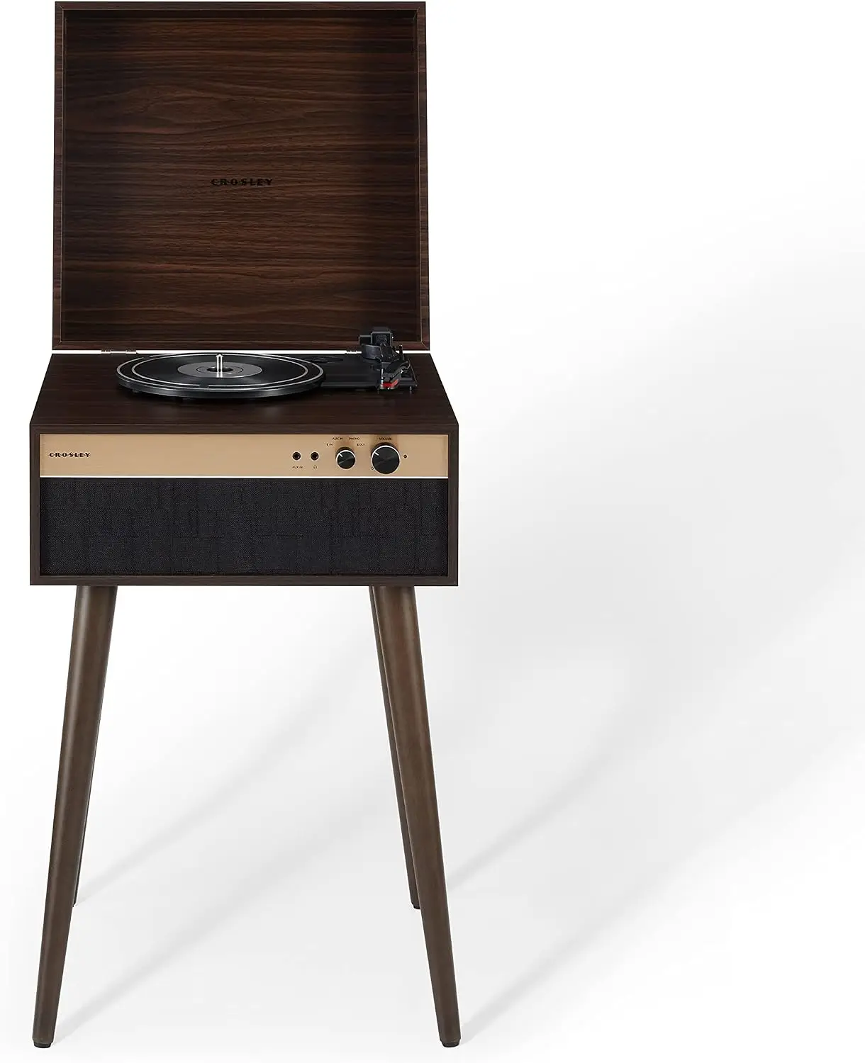 Jasper Turntable Record Player Walnut Three Speed Bluetooth In Out Built Full Range Stereo Speakers Aux Input