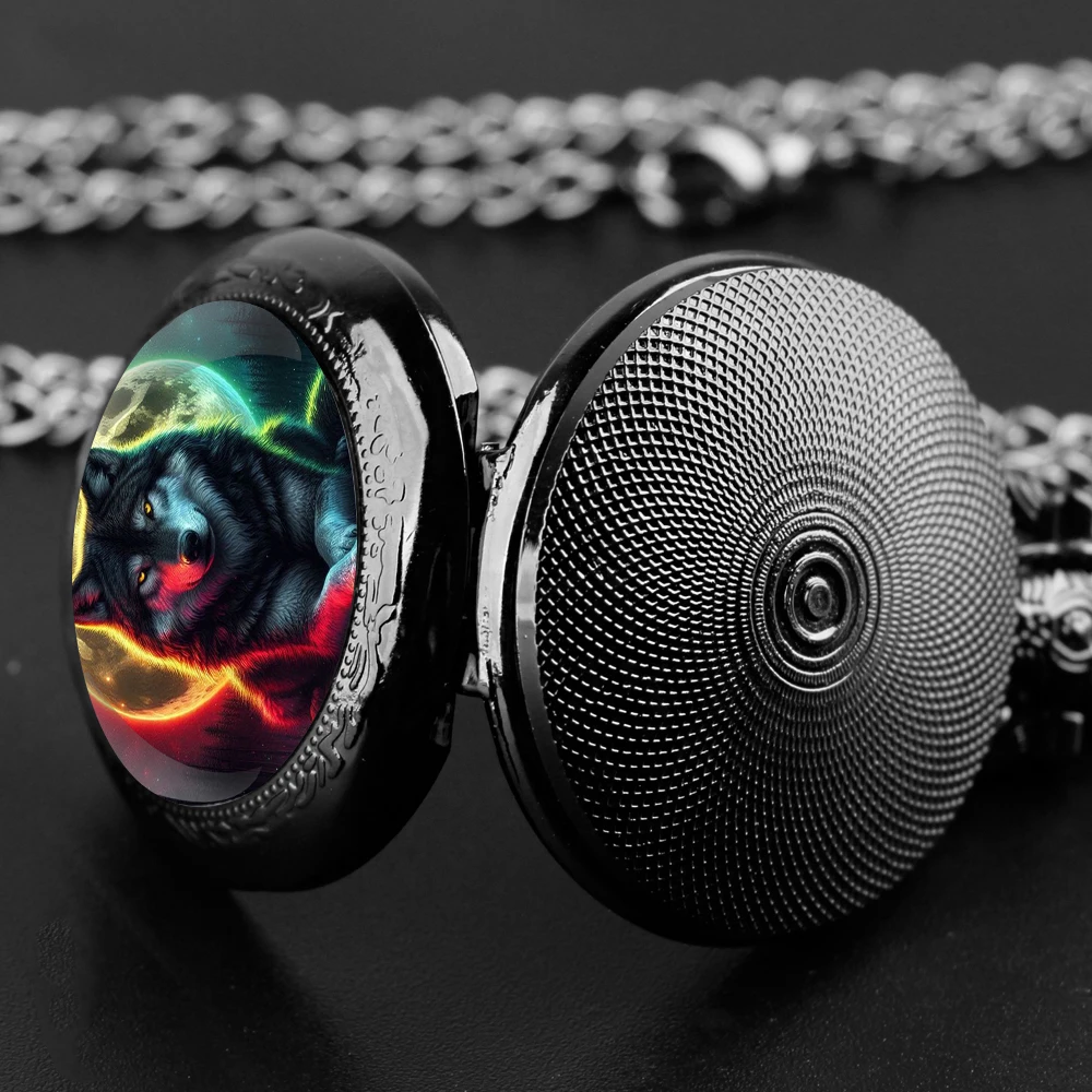 Vintage Quartz Pocket Watch Cool Moon Wold Design Pocket Watch Pendant Necklace for Men Womens Kids Birthday Gift