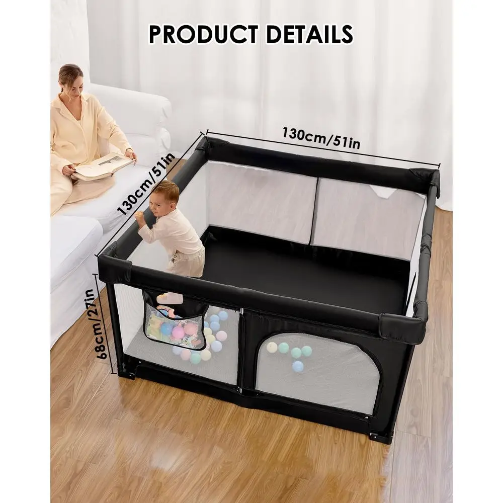 Extra großer faltbarer Spielplatz, tragbarer Reise-Laufstall mit Tor für Babys und Kleinkinder, sicheres Aktivitätszentrum für drinnen und draußen (51