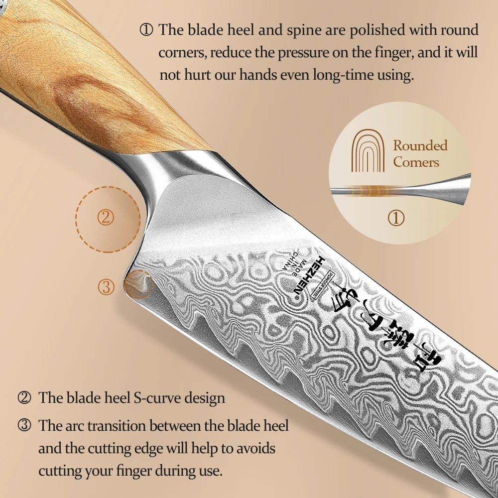 HEZHEN 5 Inch Utility Knife 73 layers Powdered Steel Core Damascus Steel Durable Sharp Cutlery Kitchen Knife