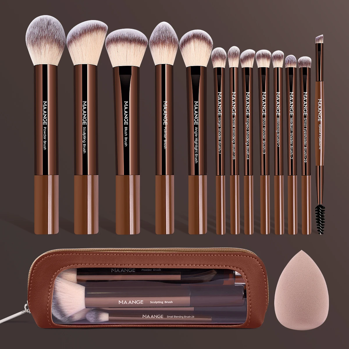 Conjunto de 13 Pincéis de Maquiagem MAANGE com Esponja e Bolsa Compacta, Ferramentas Multifuncionais para Maquiagem, Pincel para Base