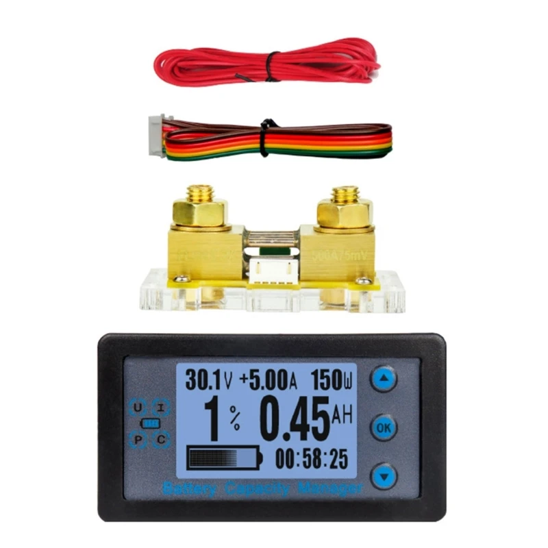 Tester batteria 100A/200A/300A/500A Misuratore energia tensione corrente con shunt cavo collegamento Multimetro Drosphip