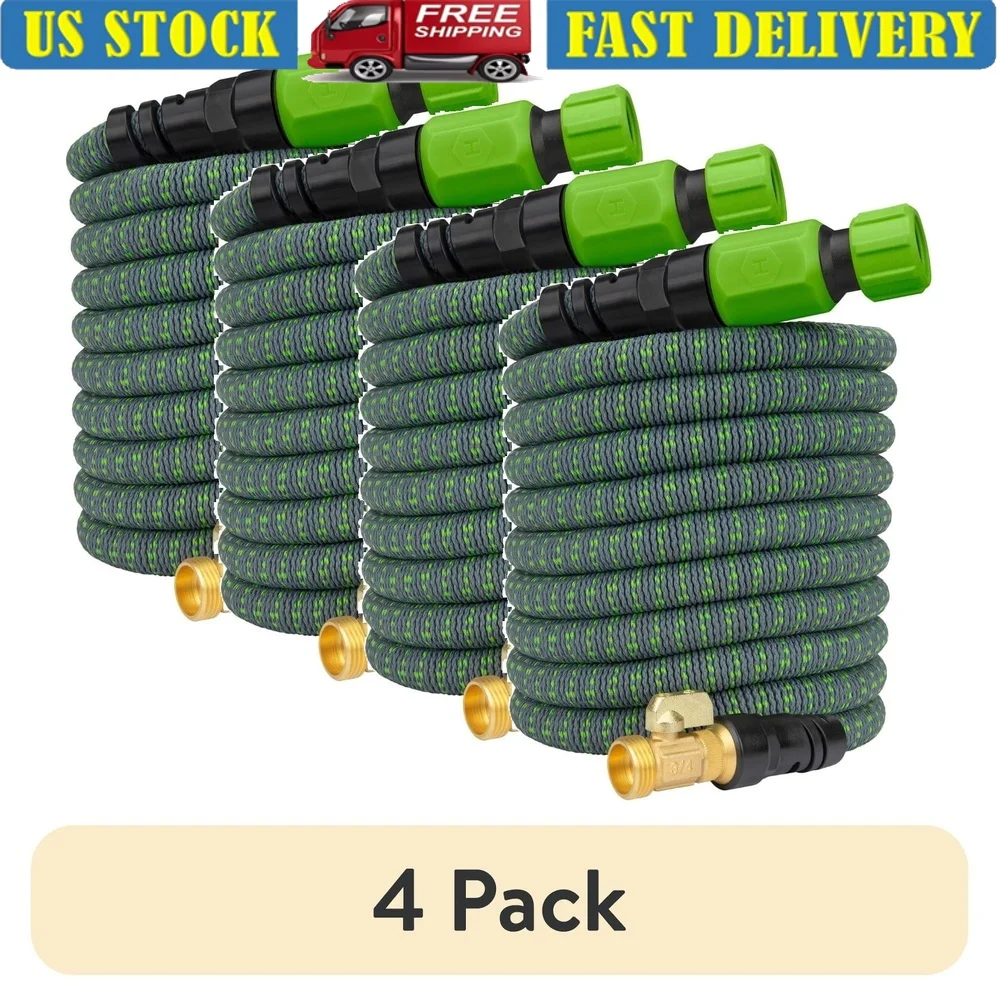 

4 Pack 5/8 inch x 50 ft Lightweight Expandable Garden Hose Kink Free Durable Mold Resistant Easy Storage Flow Control