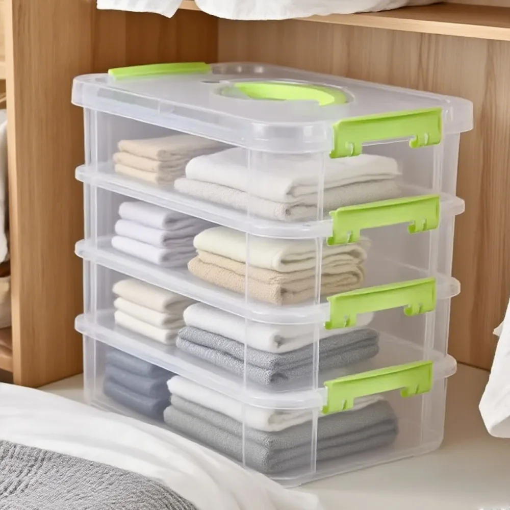 

1Pcs Transparent 4-Layer Makeup Organizer Box Plastic Stackable Jewelry Storage Container for Desk And Drawer