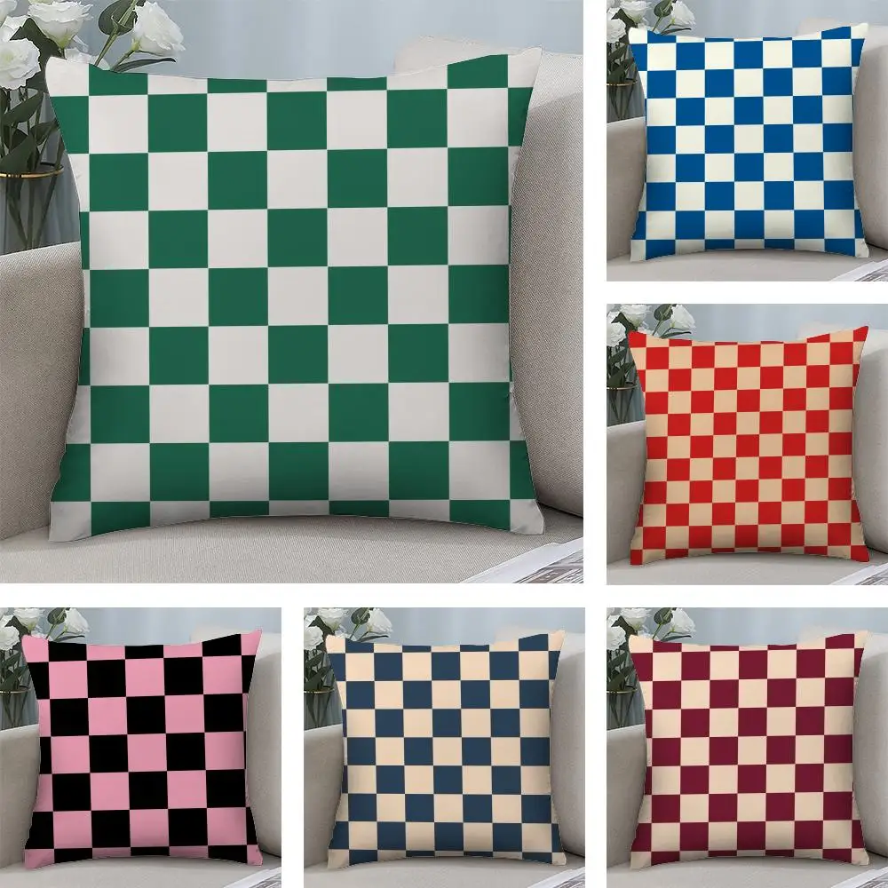 Checkerboard Plaid Cushion Cover Soft Plush Fabric Double-Sided Printed Sofa Cushion Cover for All Seasons Home Decor Gift
