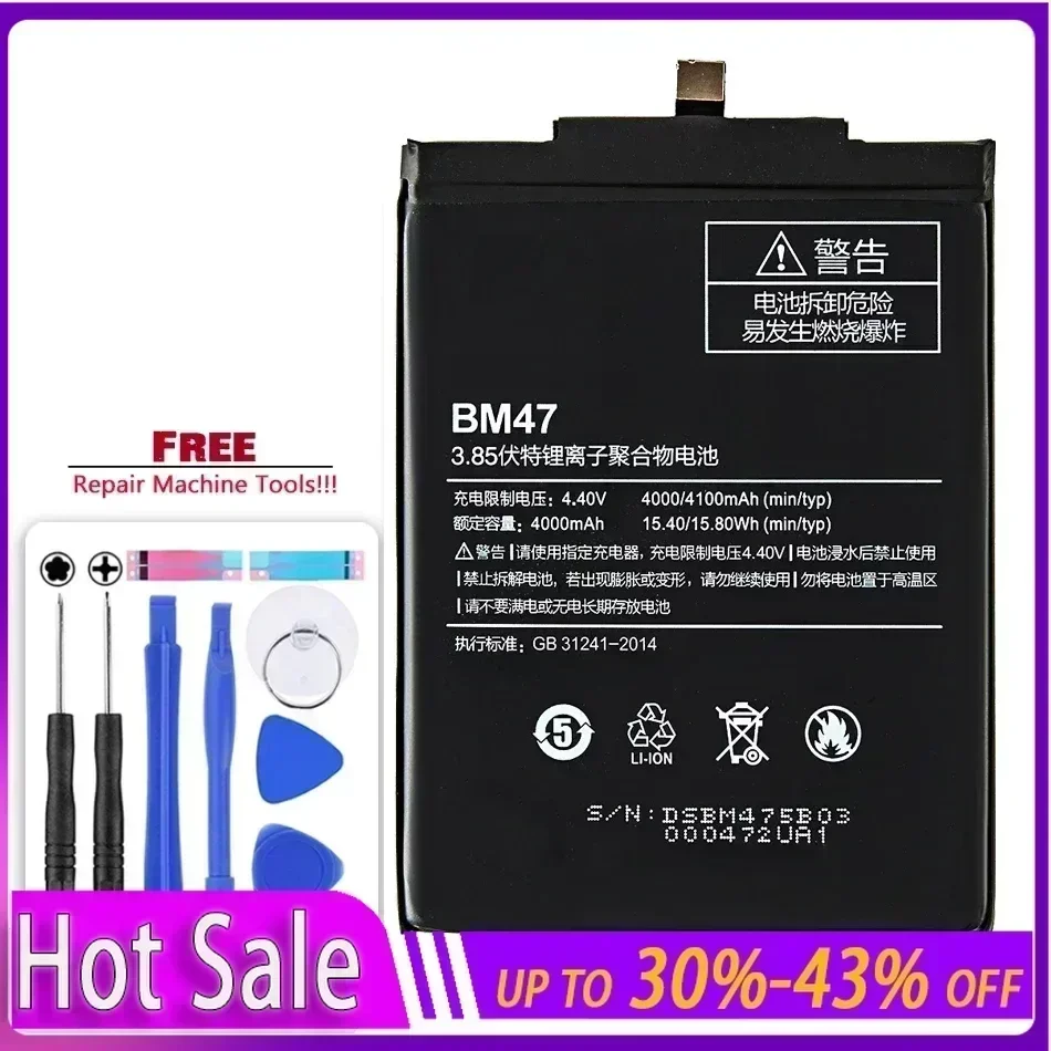 

BM47 Full Capacity 4100mAh Battery for Xiaomi Redmi 3 3S 3X for Xiao Mi Hongmi Redmi 4x Replacement Batteries Warranty Track NO
