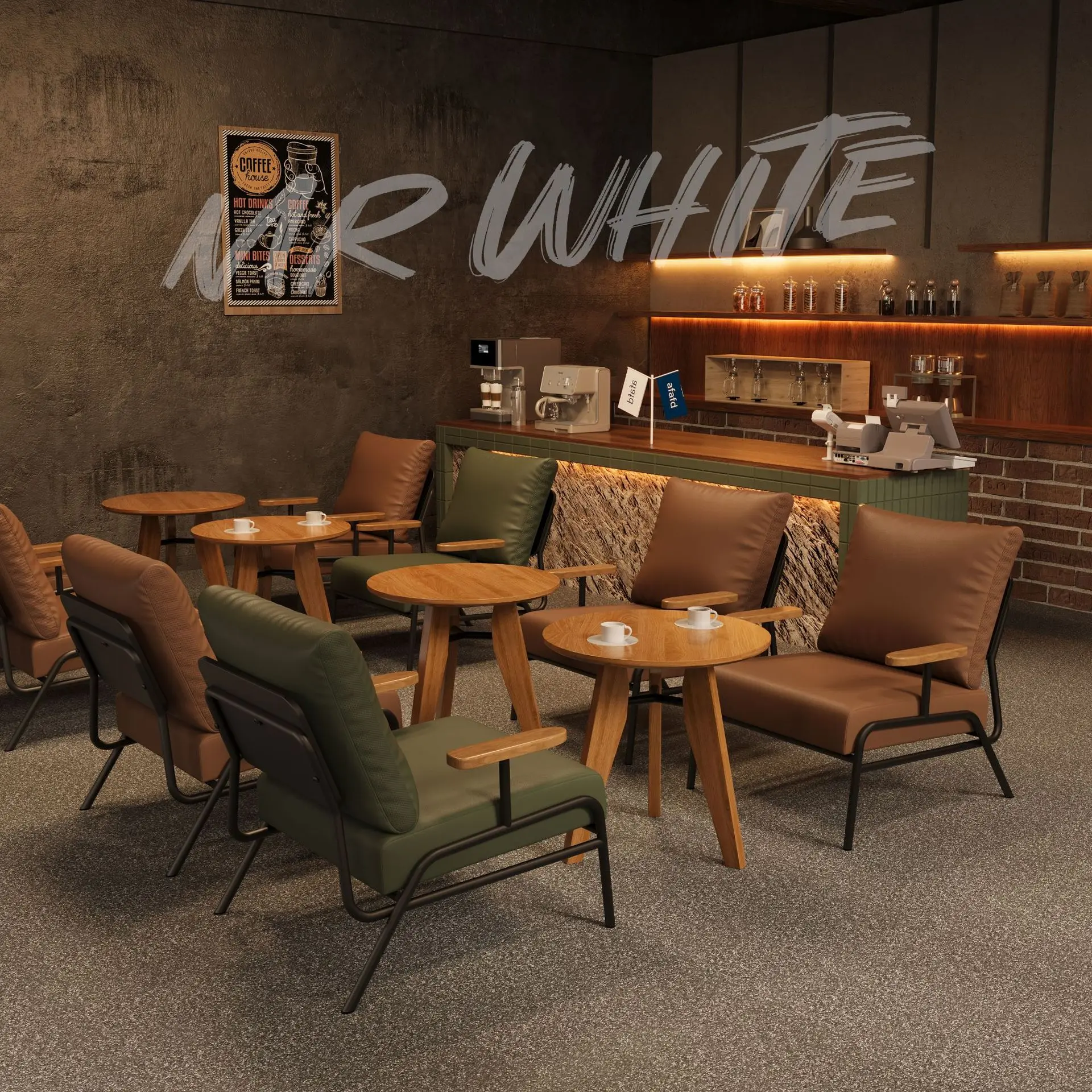 

Commercial Waterproof Leather Bar Sofa, Table Chair Combination for Cafe Milk Tea Shop Pub Booth Leisure Area