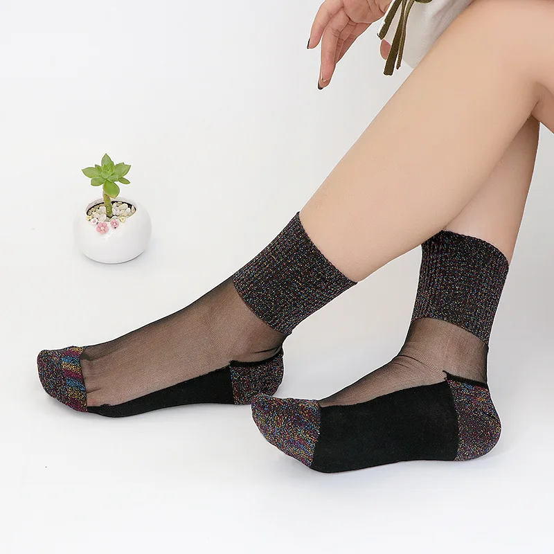 Sexy Lace Mesh silk Fishnet Socks Fiber Transparent Stretch Elasticity Ankle Net Yarn Thin Women Cool Socks 1pair=2pcs TMD03