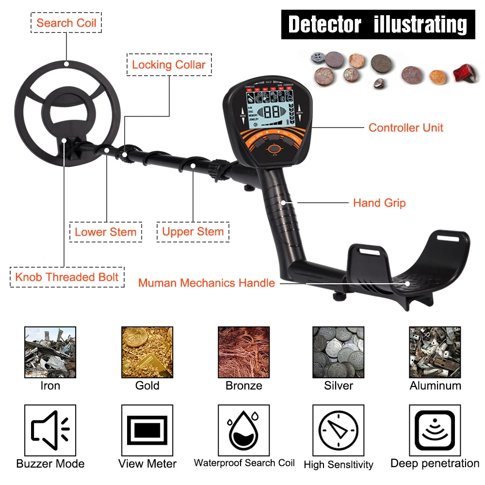 Metal Detector MD-810 Metal Detector sotterraneo sensibilità regolabile Treasure Finder Gold Digger Hunter bobina impermeabile