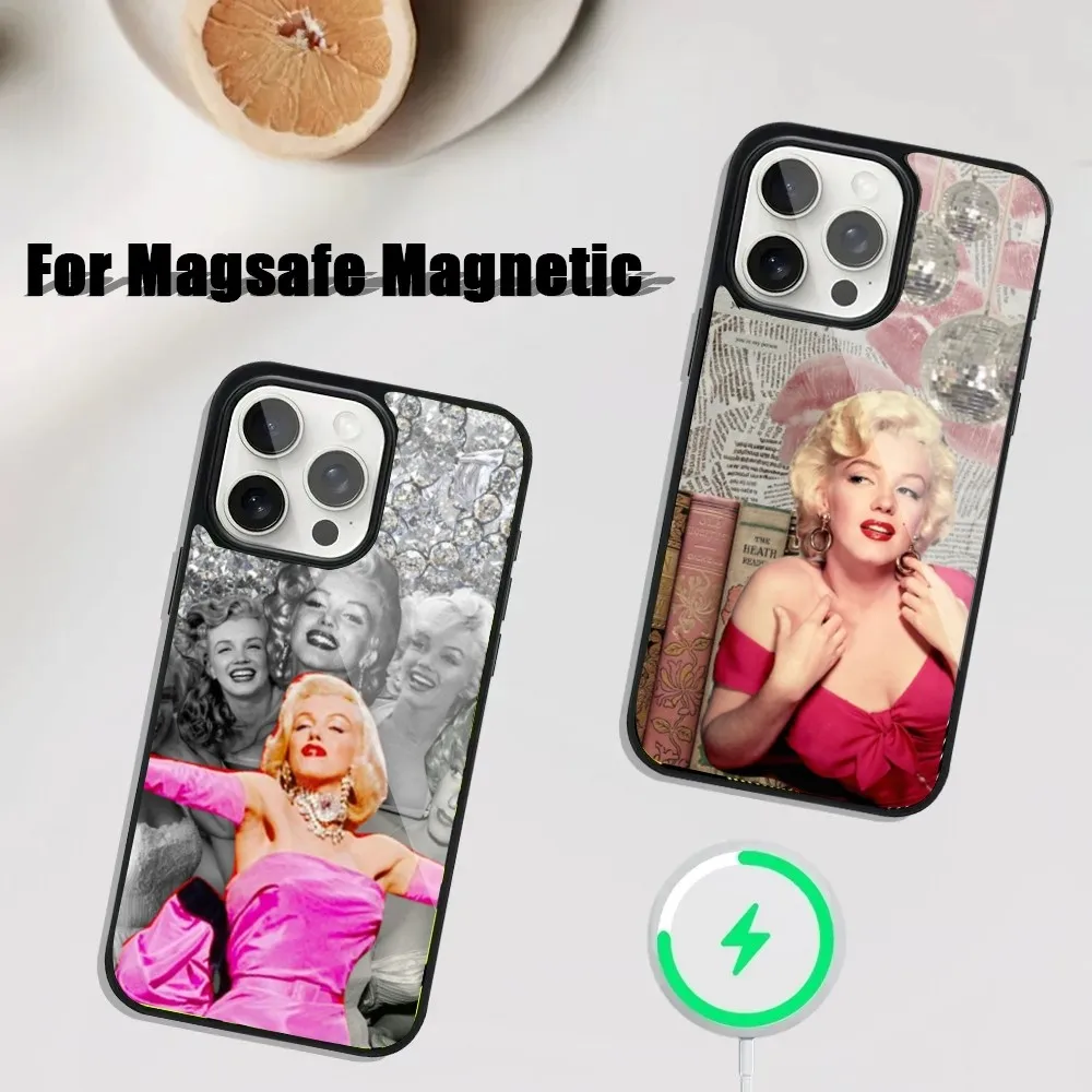 Pink M-Marilyn M-Monroe Phone Case For iPhone 16,15,14,13,12,11,Plus,Pro,Max Mini Magsafe Magnetic Wireless Charging