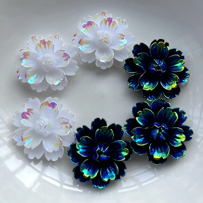 8pcs  25mm flower AB color resin sewing diamond pendant earrings making accessories DIY decorative scrapbook crafts applique