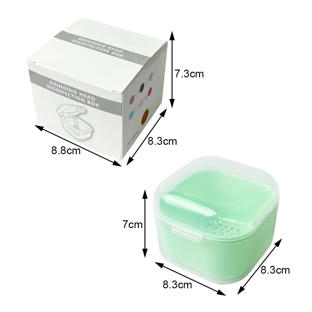 2pcs Nail Drill Bits Disinfection Box Dental Bur Cleaning Soaking Box With Drain Basket Grinding Head Sterilization Storage Case